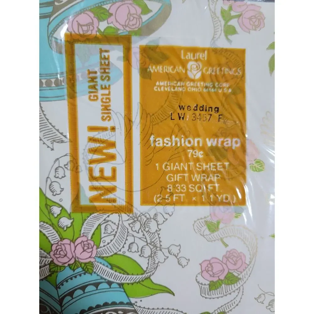 Vintage American Greetings Wedding Bells Marriage Gift Wrap Wrapping Paper